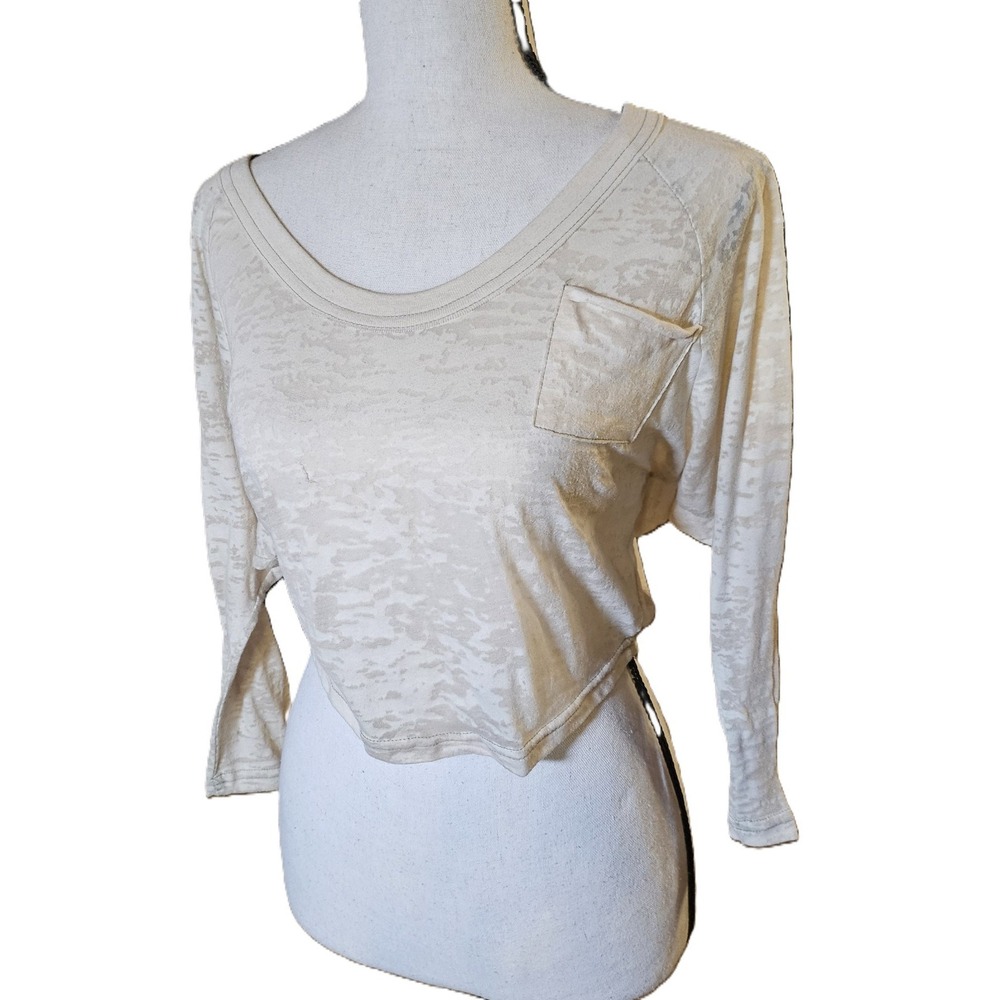 Free People Cropped Burnout Long Sleeve Womens Top SZ S, Casual Boho,Hippie